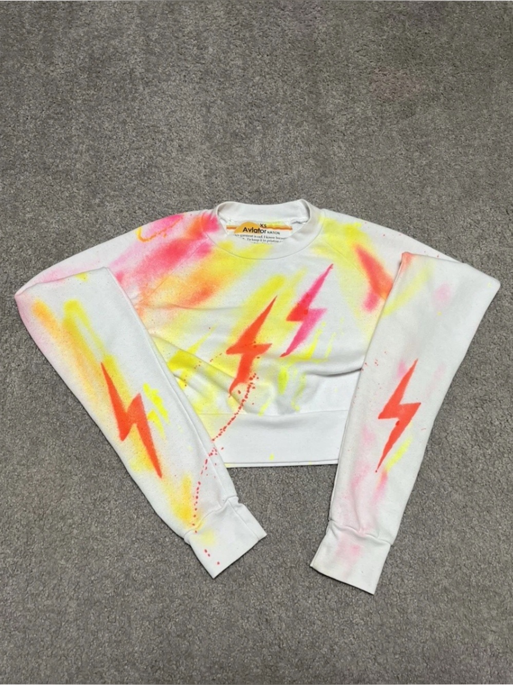 Rare!!! Aviator Nation Artist Collection Splatter Paint Bolt  Sweatshirt XS - Picture 2 of 8